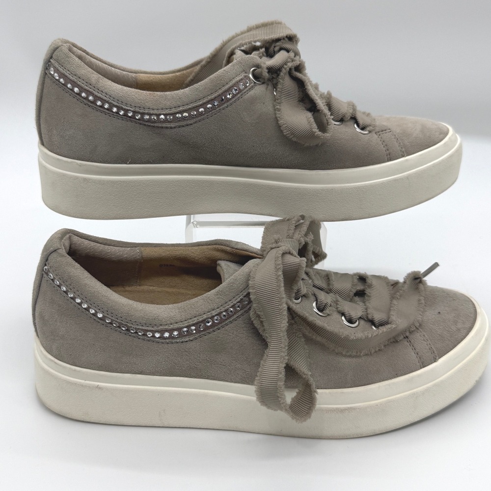Vaneli Sport‎ Sneakers Womens 5.5 Grey Suede Platform Crystal Ribbon Laces Shoes